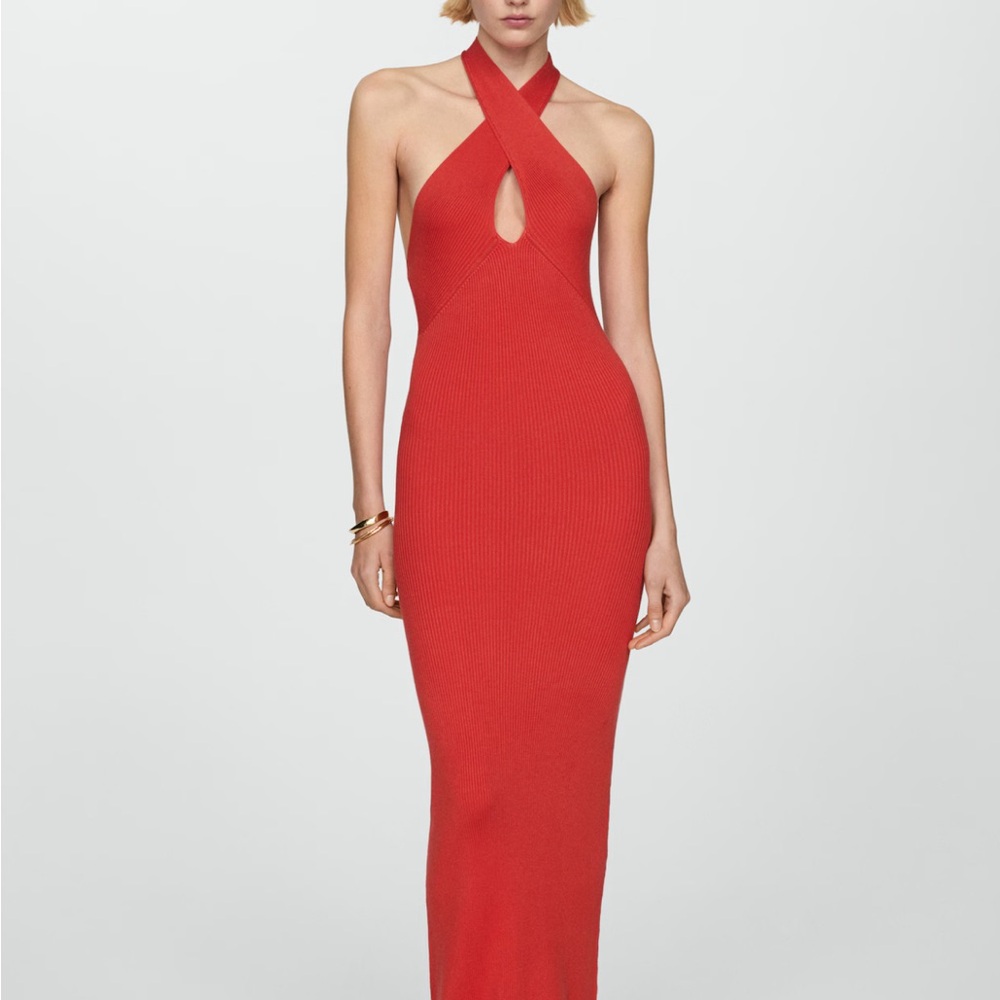 Mango Red Backless Halter Dress